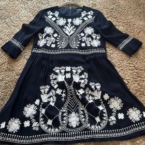 Navy blue embroidered mini dress